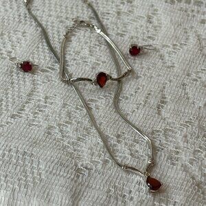 3 pieces of Avon Red Garnet Jewelry. Necklace, Pierced Earrings, and Bracelet